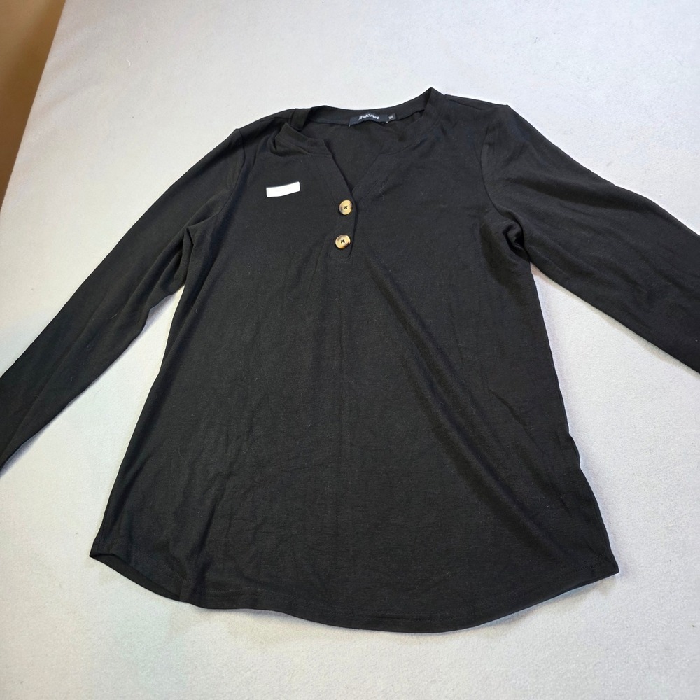 Automet Womens Black Long Sleeve Henley V-Neck Button Top Size M